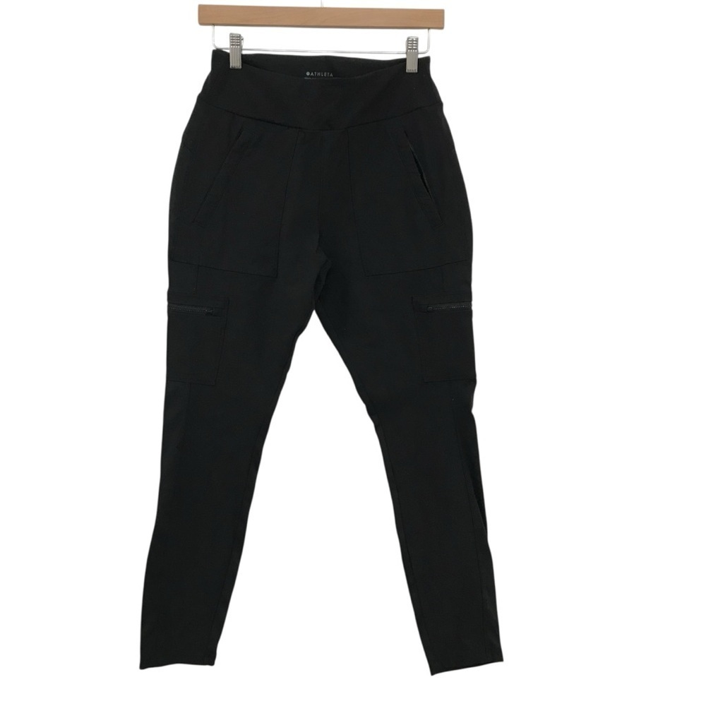 Athleta Headlines Hybrid Cargo Tight Womens Size 6 Black Zip Pocket Athletic